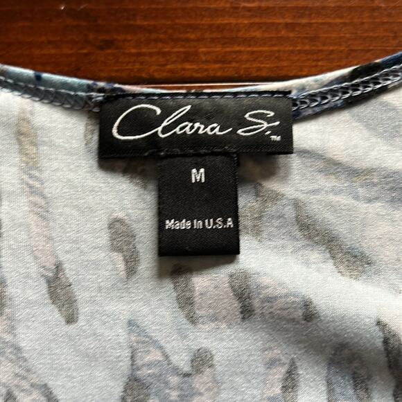 Clara S Blue Animal Print Knit Dress Woman Size Medium Sleeveless Waterfall Neck - Picture 5 of 10